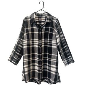 FLAX black and white plaid tunic dress button down size small